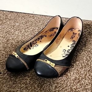 Zipper black flats